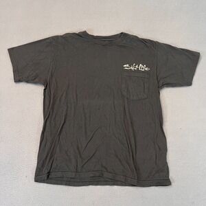 Salt Life Mens  Sz Med T-Shirt Black Fishing Rods American Flag Pocket Tee Logo